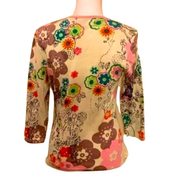 NWT Zashi multicolored sequin beaded knit top. 100% cotton. Medium - Picture 2 of 7